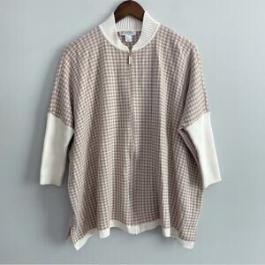 St. John Sport | Women’s Houndstooth Oversized Zip-Up Cardigan Jacket Dolman Tan